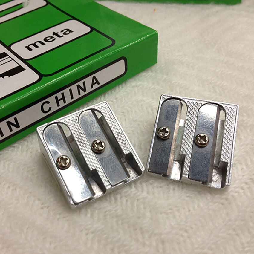1PC Aluminum Pencil Sharpener Double Holes Beveled Metal Pencil Sharpener Manual Pencil Sharpener Student Supplies