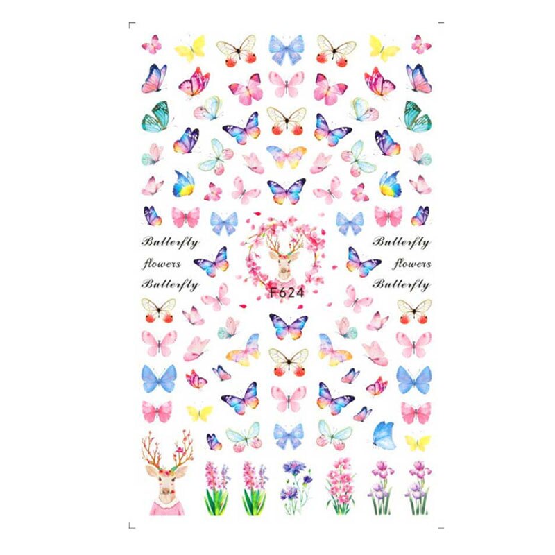 10 Stuks Vlinder Nail Sticker Valentijnsdag Nail Decal Rose Bloem Perzik Hart Vlinder: F624