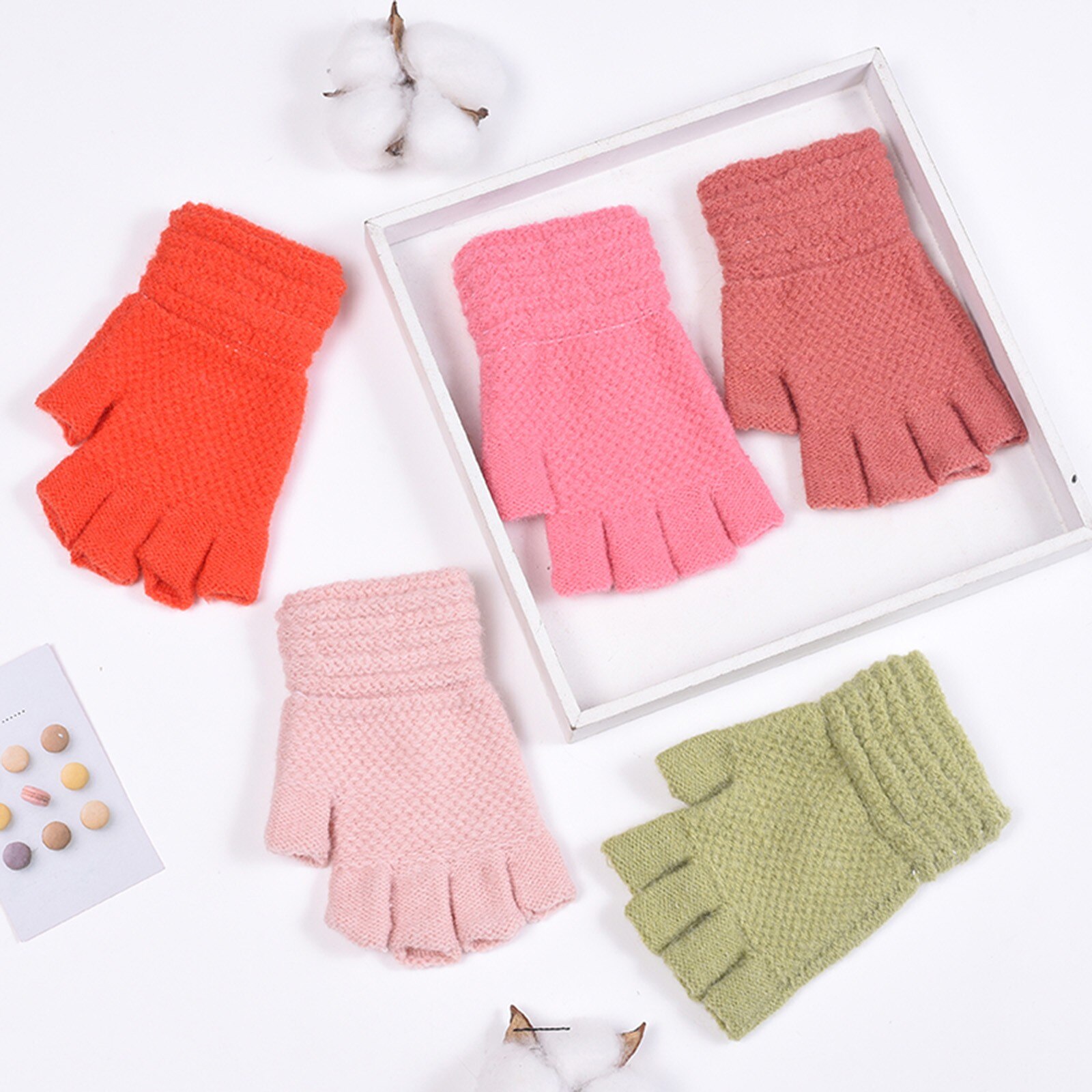 Winter Warm Solid Woolen Gloves Toddler Baby Girls Boys Winter Warm Solid Knitted Flip Fingerless Mittens Gloves Варежки Детские