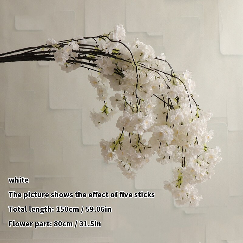 Artificial Cherry Blossom Pink White Cherry Tree Silk Flower Spring Cherry DIY Bonsai Arch Wedding Props Home Decoration: WHITE