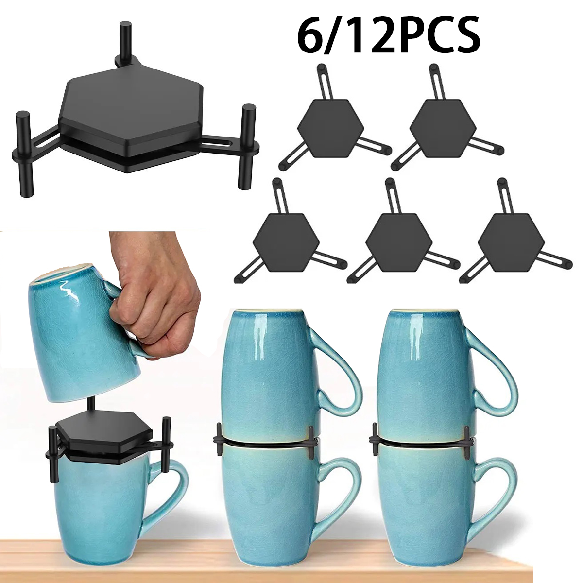 6/12 pçs suporte de armazenamento de caneca de café ajustável desktop copo organizador prateleira armário de cozinha empilhável organizador de copo de café