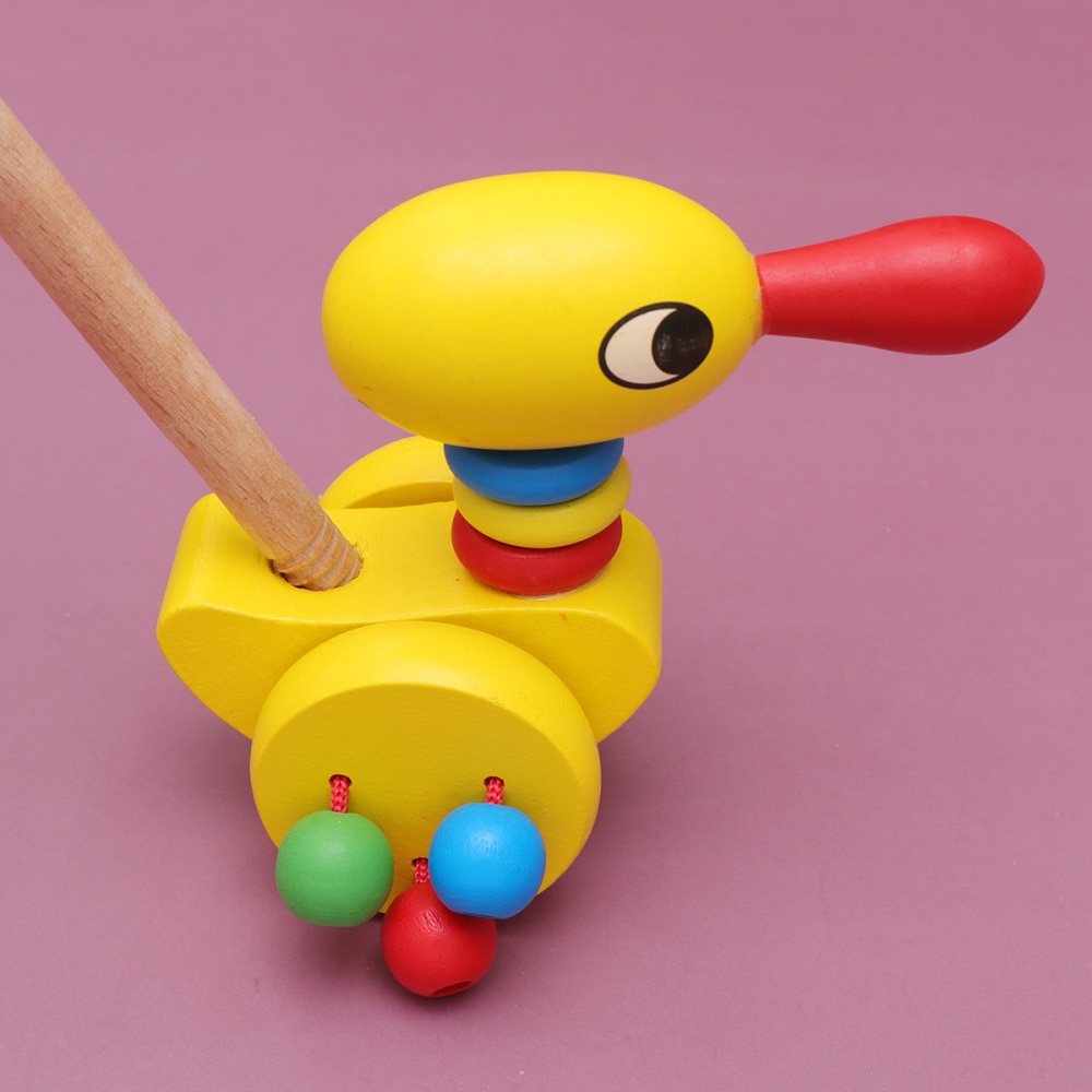 Baby Pushing Cart Toys Cartoon Animal Carts Toy Baby Walker Wooden Carts Toys Push Rod Cart Toys (Frog): Pointed Mouth Duck