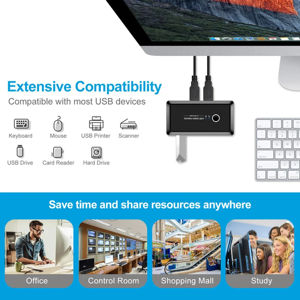 USB 3.0 KVM-schakelaar USB-gedeelde switcher 2 ingangen 4 uitgangen voor laptop PC Toetsenbord Muis Printer USB-schakelaar Controller Hub-adapter