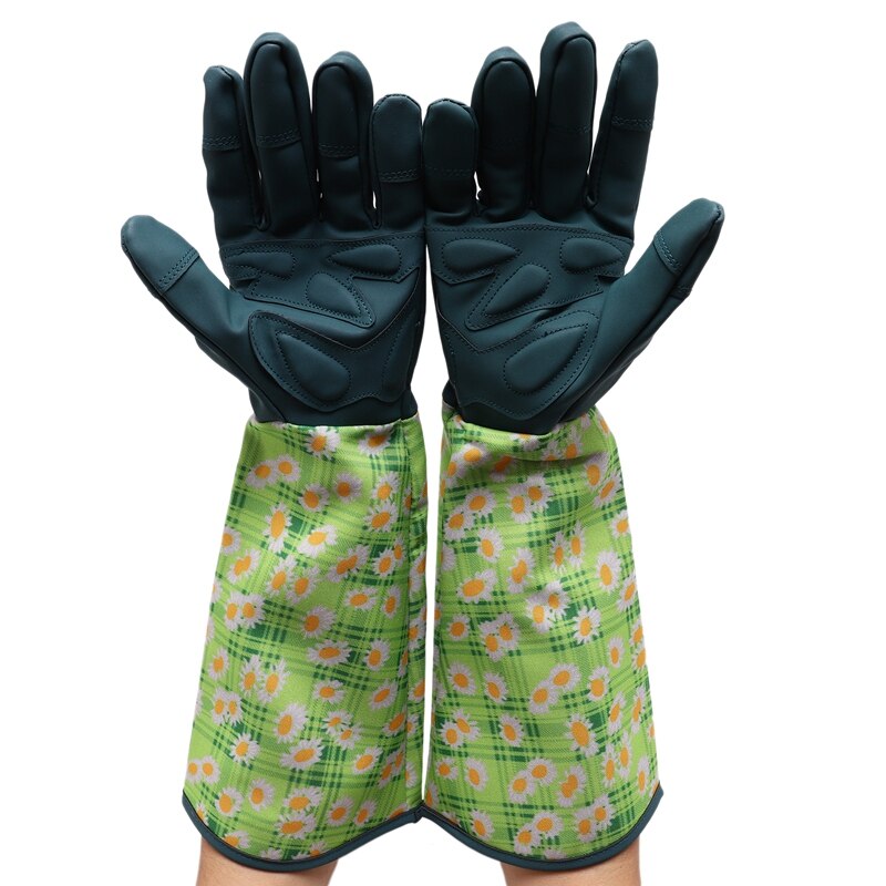 Guantes de jardinería/guantes de poda con cuchillas, manga larga de poliéster impreso para jardinería, protección, herramientas resistentes a puñaladas, T