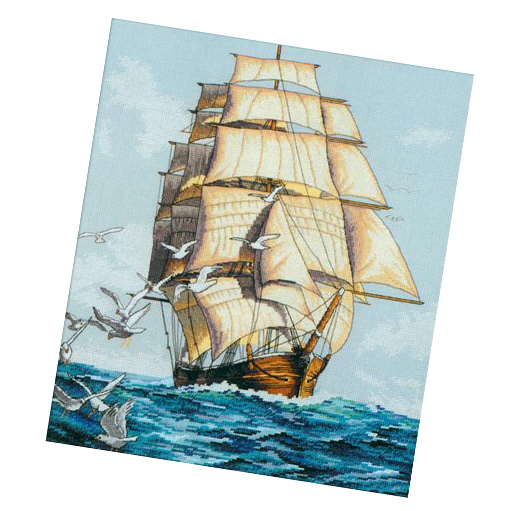 Kit de broderie au point de croix estampé pour bateau à voile pré-imprimé pour débutant 11 unités