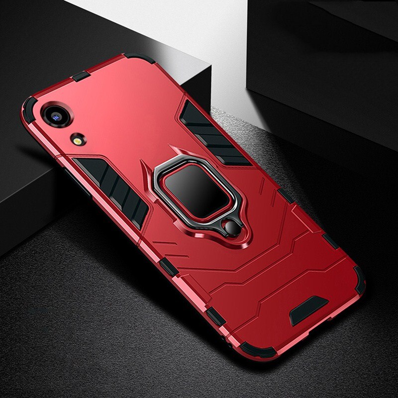 For Huawei Honor 8s Case Ring Holder Armor Bumper Back Cover For Honor 8s 5.71"Phone Case Finger Ring Shockproof Fundas: Red