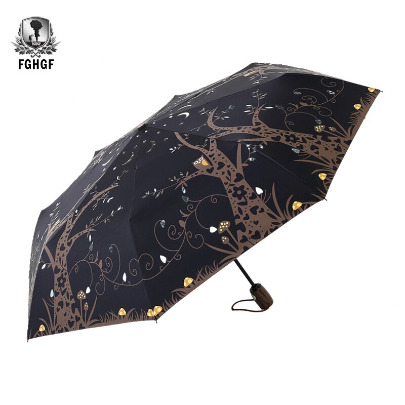 Fghgf Uitstekende Uil Volautomatische Opvouwbare Paraplu Vrouw Anti Uv Winddicht Zwarte Coating Parasols Paraplu Dames