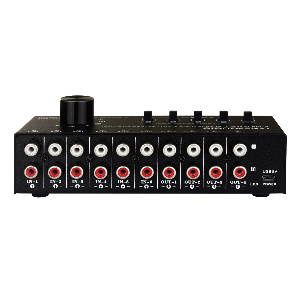 6-in 4-out audio signal selection switcher\audio switcher output switching control can output RCA interface at the same time