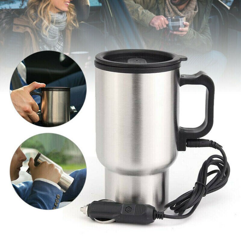 Taza calefactora para coche, termo eléctrico de acero inoxidable, accesorios para coche, 12V, 450ml