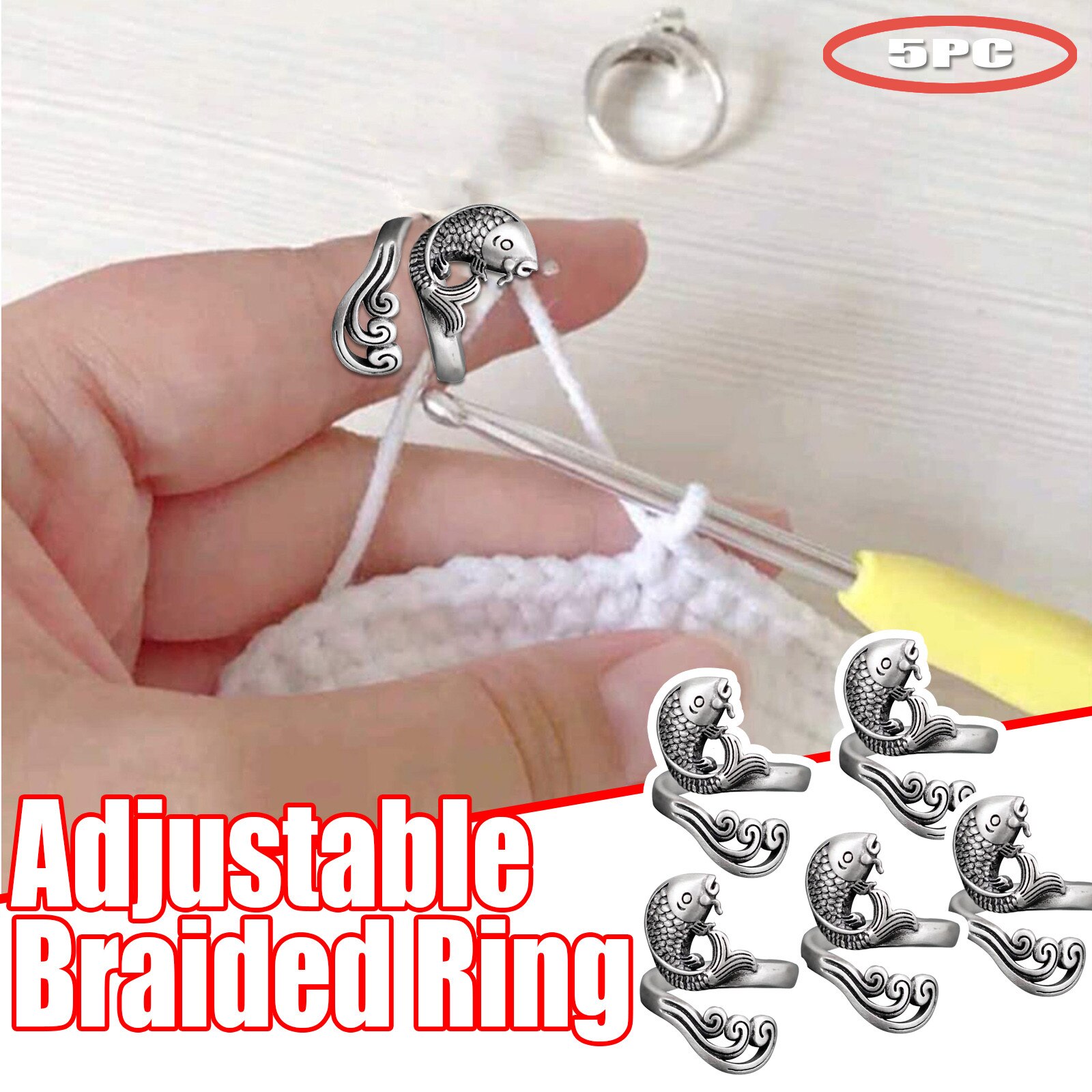 25# Adjustable Knitting Loop Crochet Loop Knitting Accessories Knitting Ring Adjustable Finger Wear Thimble Sewing Crafts Tool: D