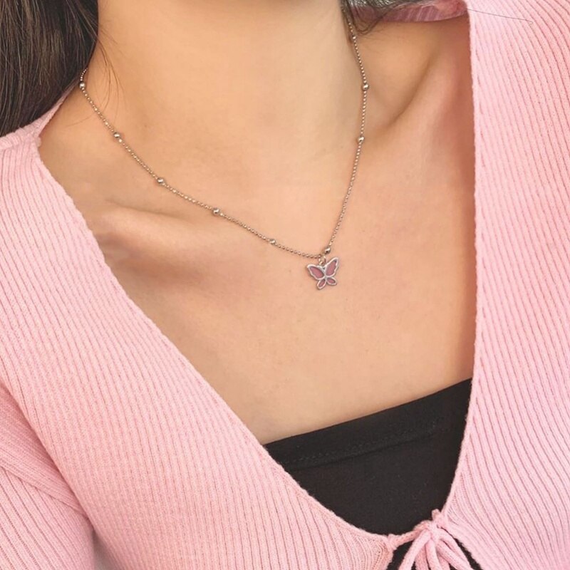 Mengjiqiao Mode Leuke Paarse Vlinder Metalen Ketting Choker Sieraden Voor Vrouwen Meisjes Party Ketting Bijoux Colares