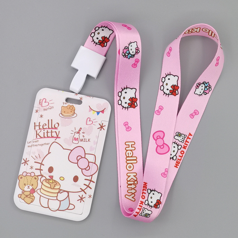 TAKARA TOMY Cute Cartoon Hello Kitty Printed Anime Bus Card Set Light Industry Card Lanyard Campus Meal Card: A