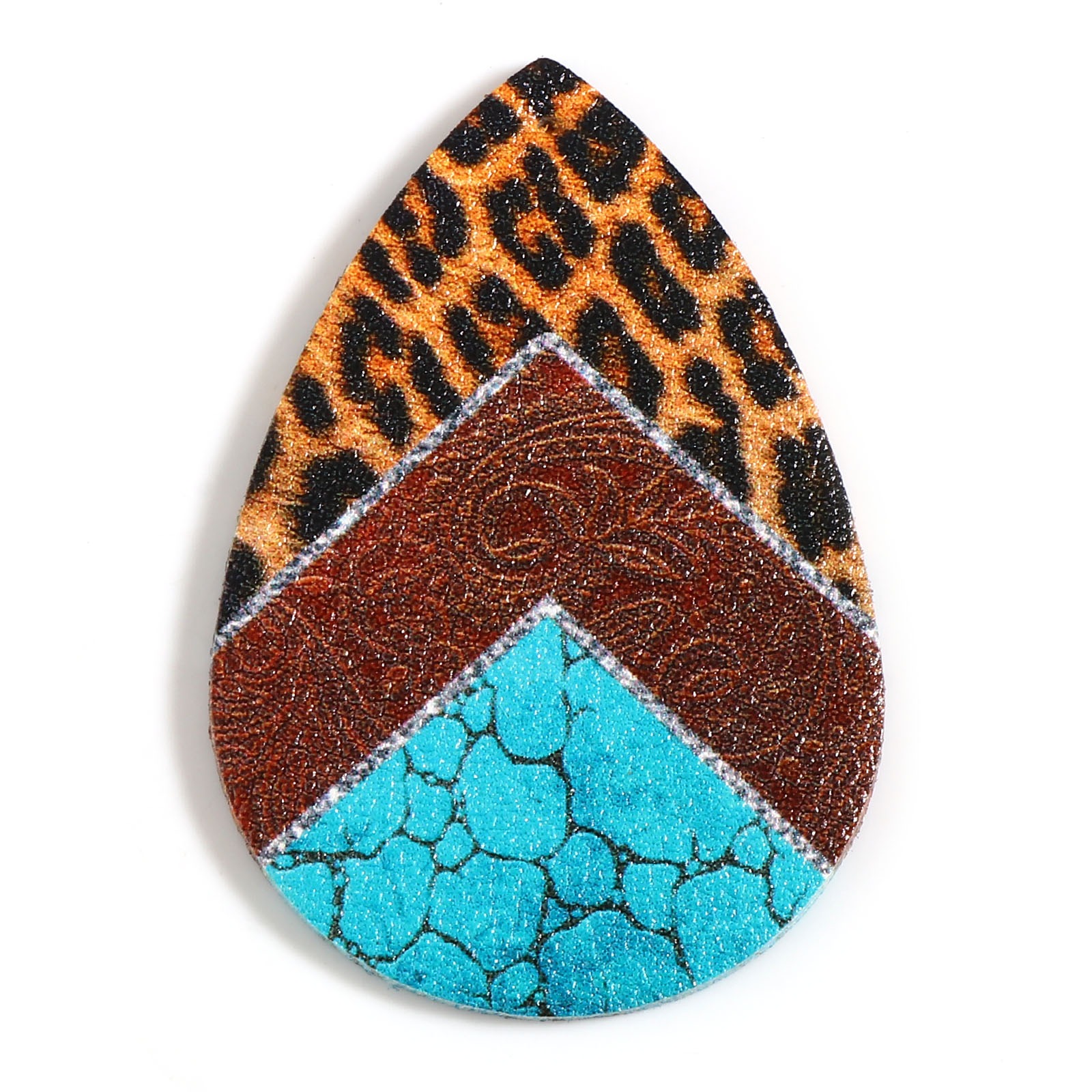 Bohemian pu leather pendant, multicolor with resin cabochon imitation, turquoise charms, diy necklace jewelry, , 5 pieces: 6