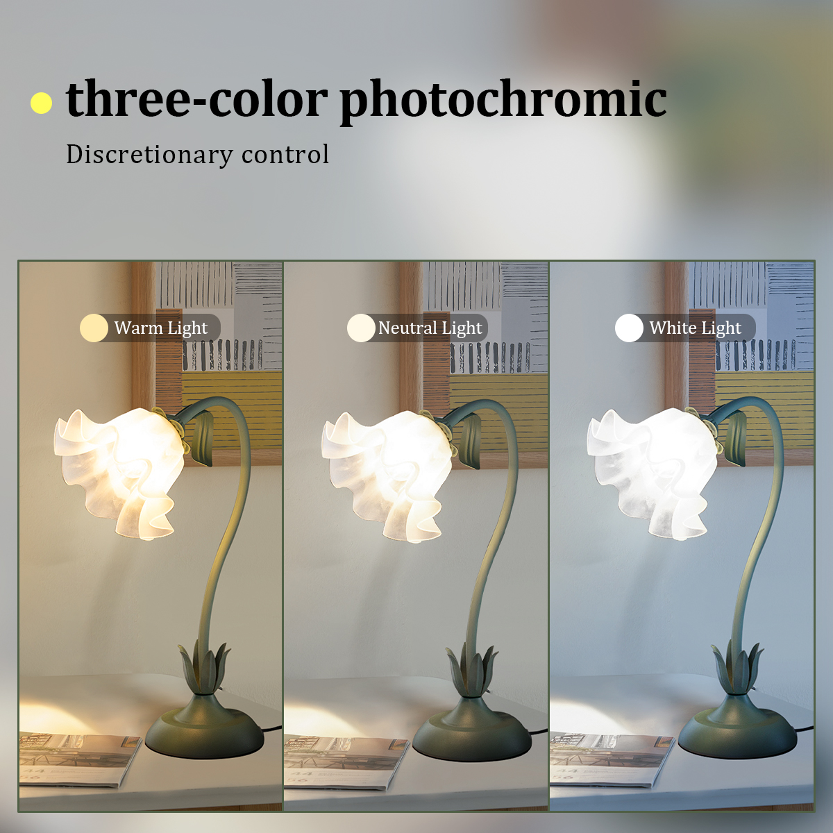 Vintage bedside lamp, flower lamp, living room decoration lamp, (color: green)E26LED lighting, adjustable direction lamp