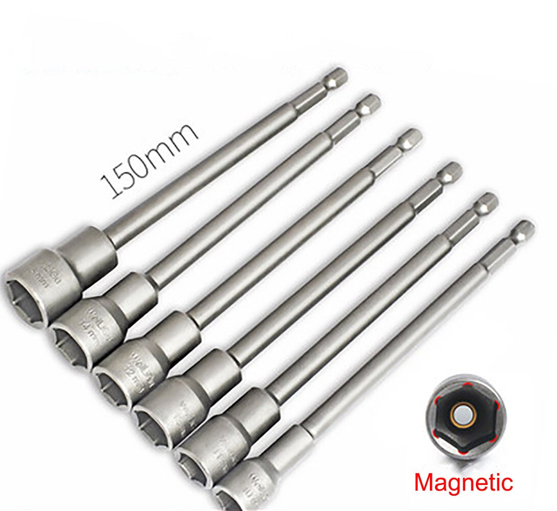 1Pcs 5mm-19mm Lengthen Hex Socket Sleeve Bit Nut Driver for Power Drills Impact Drivers Hand Drills Tools Parts Length 150mm