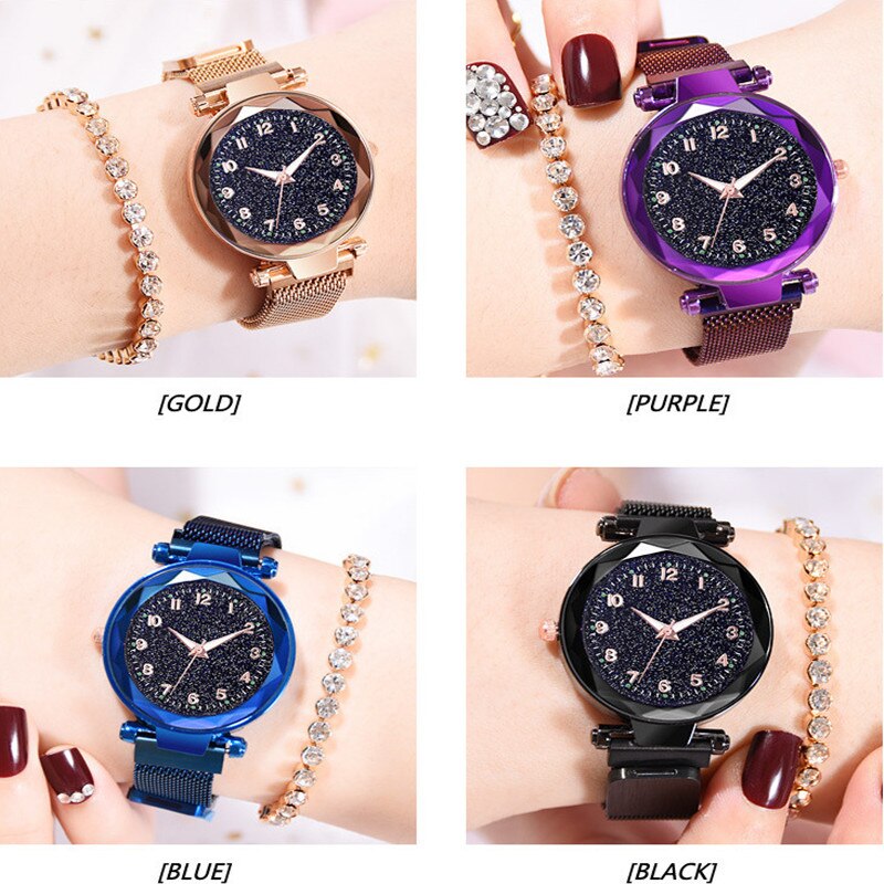 Vrouwen Magneet Gesp Sterrenhemel Lichtgevende Horloge Luxe Dames Rvs Quartz Horloge Relogio Feminino