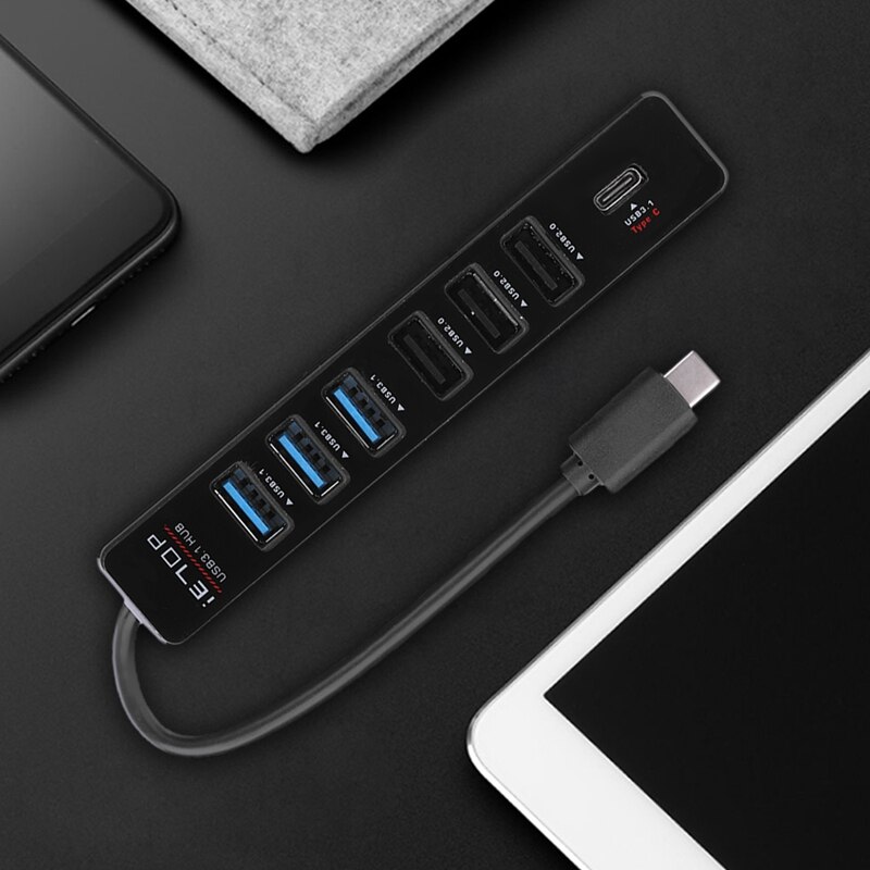 7 Ports Type C HUB High Speed 5Gbps USB 3.1 USB 2.0 Splitter for Computer PC USB-C Power Adapter Cable