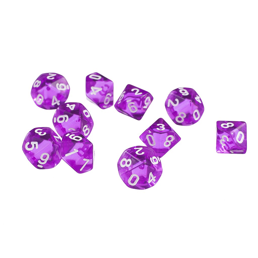 Juego de 10 unidades de dados poliédricos de plástico de 10 lados, números azules a granel, accesorios para mesa, juegos de mesa para RPG Gmes: Purple