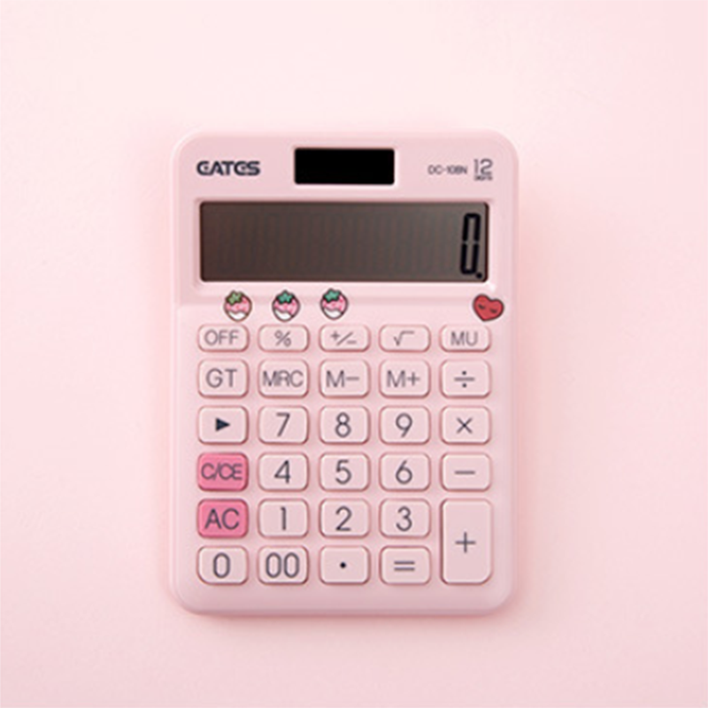 Cute Cartoon Calculator Student Portable Calculator Small Solar Financial Cashier Girl 12-bit Computer Dual Power System: Clear