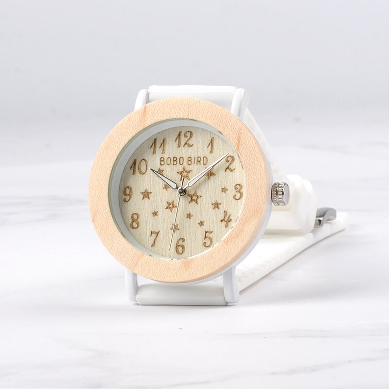 BOBO BIRD P21-relojes de madera para mujer, reloj de vestir de cuarzo con correa blanca, serie Star