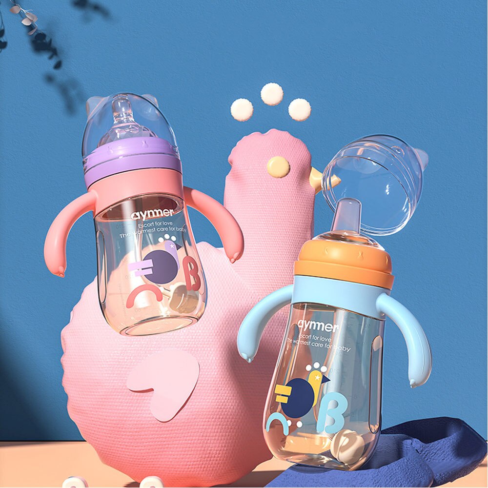 Biberon anti-fuite sans BPA pour bébé, gros calibre, bec de canard, eau, lait, PPSU, avec paille en Silicone