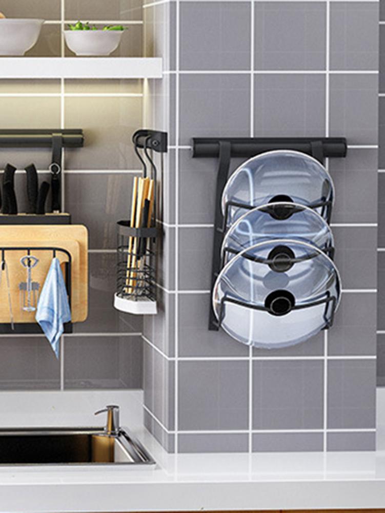 Pot Lid Rack Wall-mounted Durable Stainless Steel Punch-free Bowl Holder For Household Restaurant Kitchen