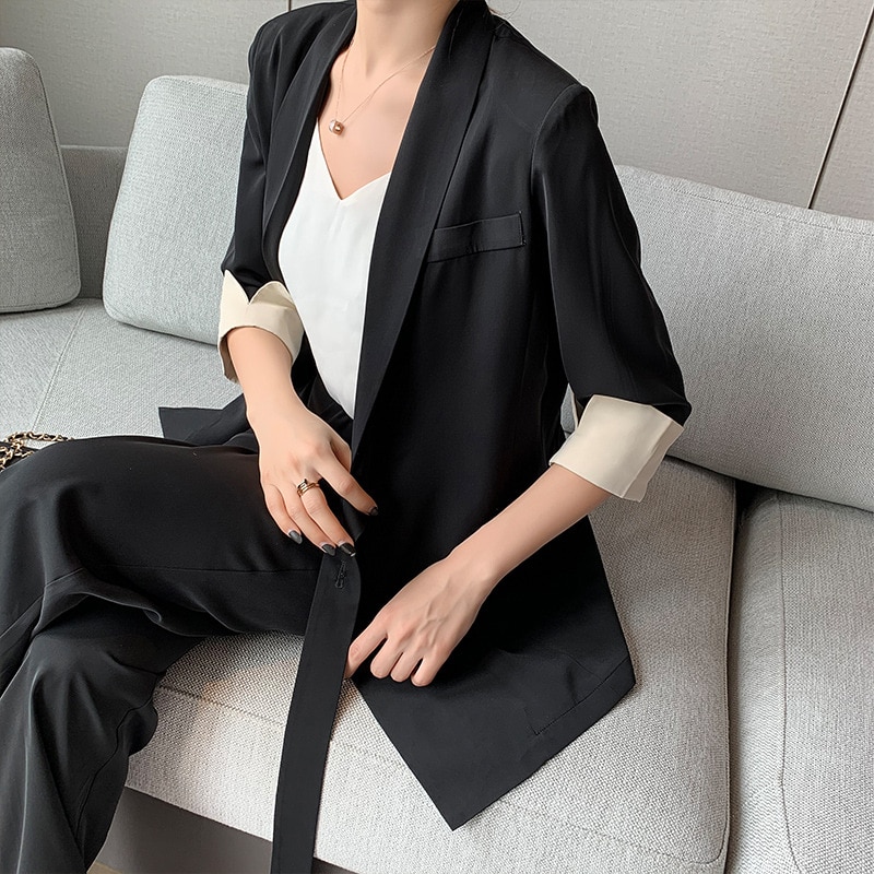 Summer Spring Women Lace Up Pant Suit Notched Blazer Jacket & Wide Leg Pant Office Wear Suits Female Sets Plus Size 5XL