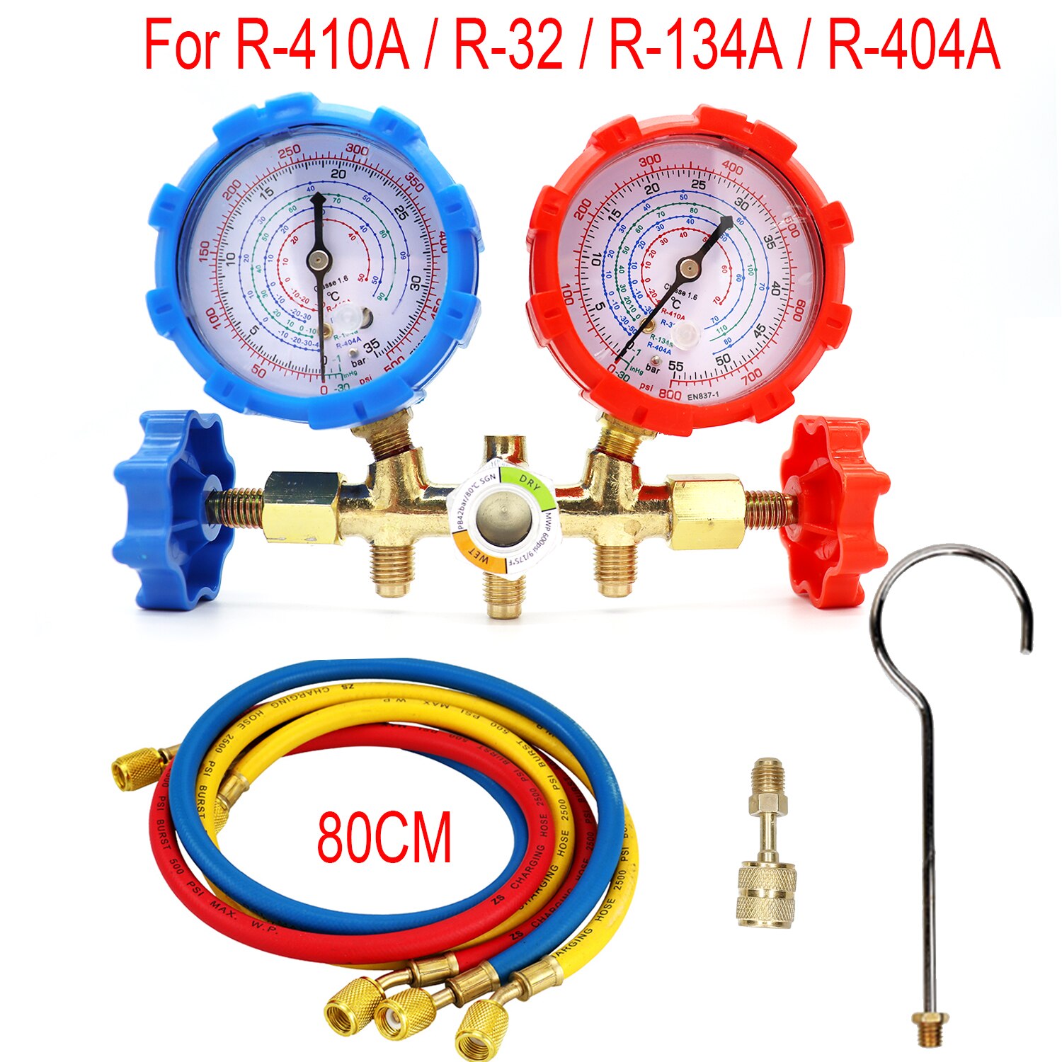 R134A Refrigerant Manifold Gauge Set, A/C Air Conditioning Tools ith Hose and Hook for R12 R22 R-404A R-134a Manifold Gauge Air: R410a R32