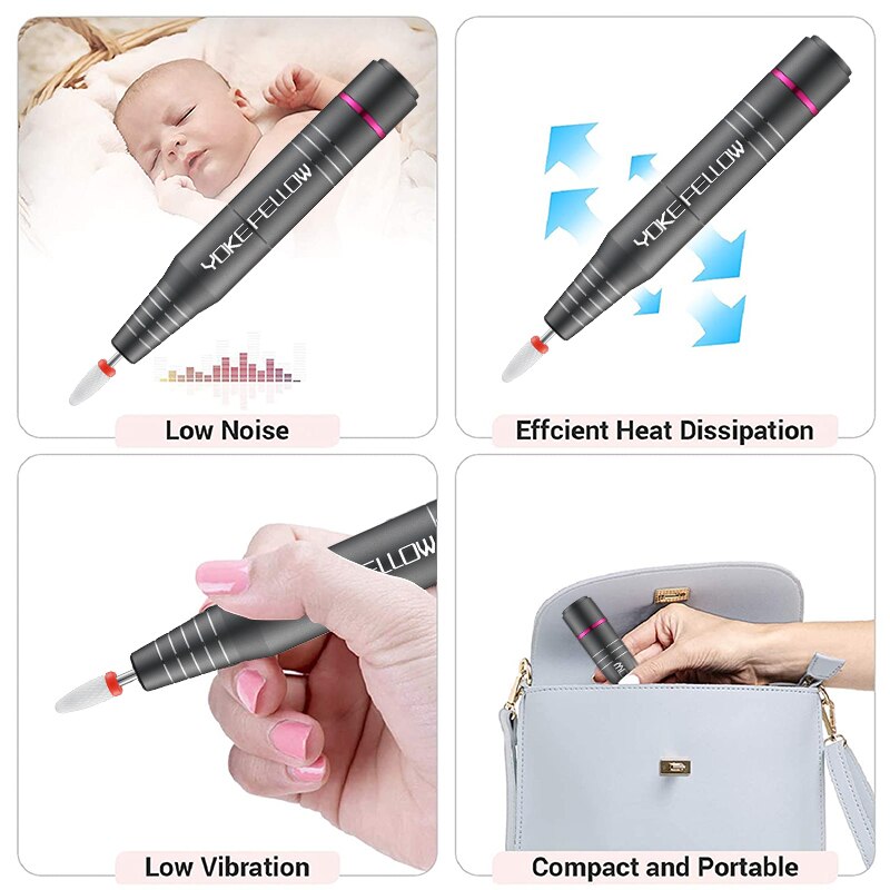 Electric Nail Drill Machine For Acrylic Gel Polish File With Cutter Strong Nail Sander 30000RPM Cordless Portable Nail Drill Pen
