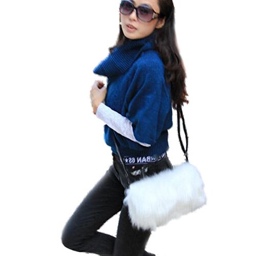 Lady Girl Mooie Leuke Mooie Pluche Bont Harige Handtas Schoudertas Messenger Bag (Wit)