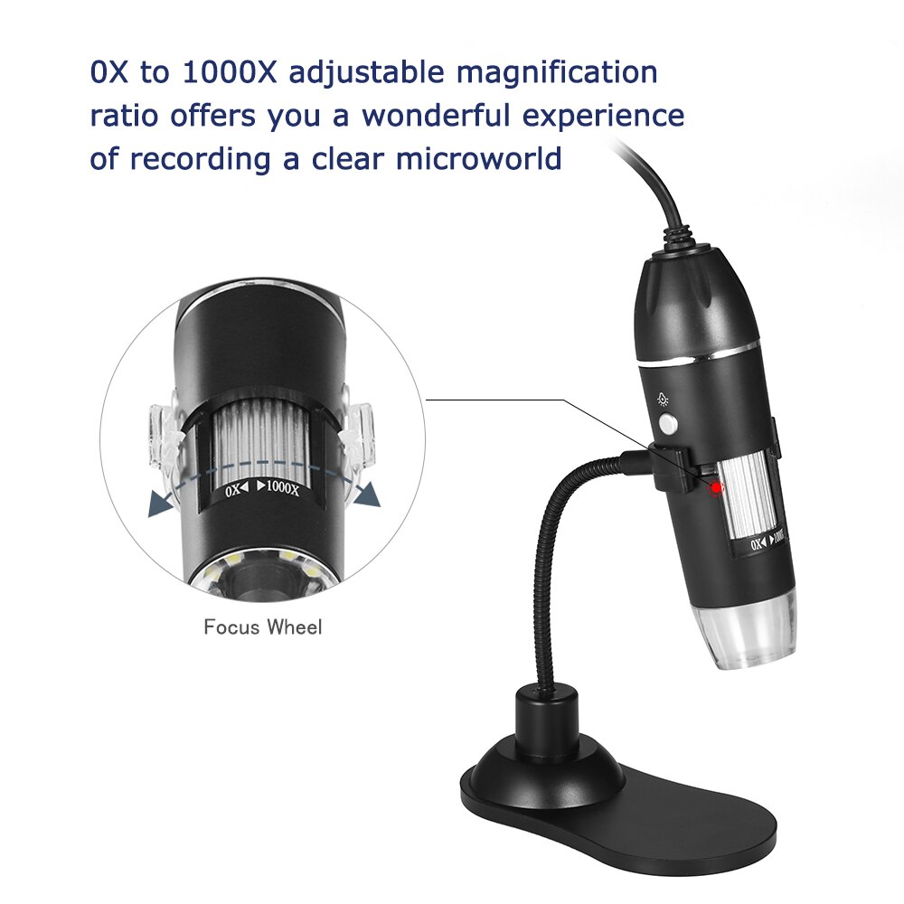 1000X Digital Zoom Microscope USB Handheld Desktop Magnifier 0.3MP Camera 8-LED Light Magnifying Glass for Windows/Mac System