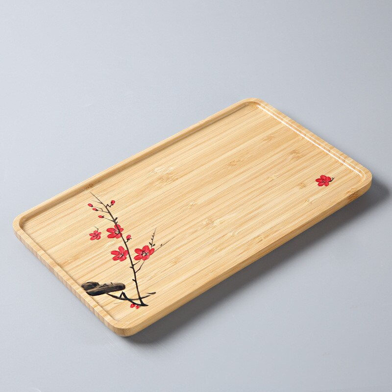 Rectangle Square Flower Pattern Storage Plate Bamboo Bread Fruit Dishes Saucer Tea Tray Dessert Dinner Plates: 25.5x15CM
