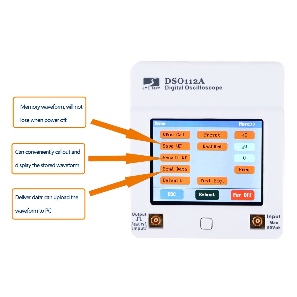 Mini Oscilloscope numérique Portable Interface USB 2MHz 5Msps DSO 112A avec écran TFT couleur et écran tactile