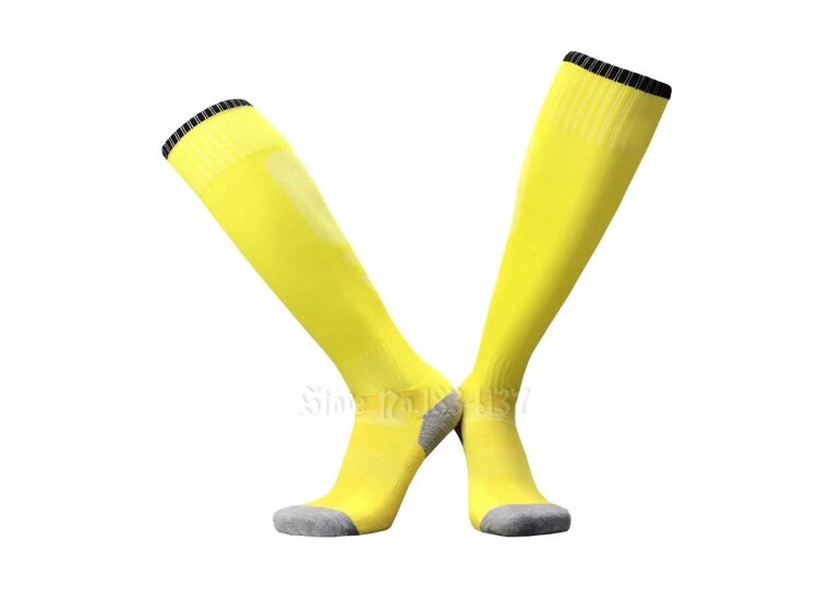 Calcetines de fútbol para hombre y mujer, medias deportivas baratas, transpirables hasta la rodilla, de algodón, para correr, blanco y rojo: Yellow