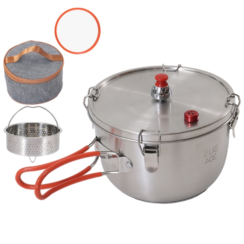 Portable Camping Pressure Cooker Meats Pots with Folding Handle Stainless Steels Stove Pressure Cooker Outdoor Cookware