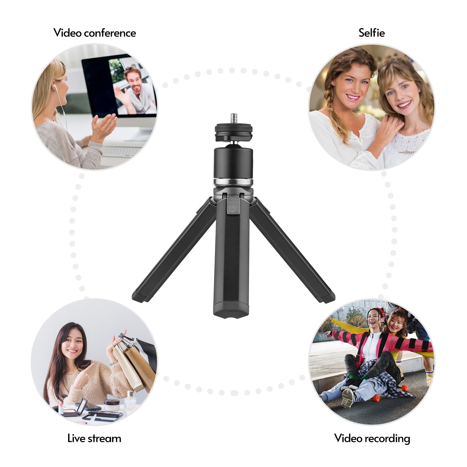 Mini-stativ aus aluminiumlegierung mit kugelkopf (doppelt verwendbar), tragbarer stativgriff, kugelkopf und 1/4 blitzschuhe für smartphone-kameraaufnahmen
