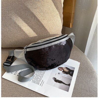 Vrouwen Meisjes Fanny Pack Shiny Sequin Taille Heup Tas Met Verstelbare Riem Vrouwelijke Mode Taille Packs: Black