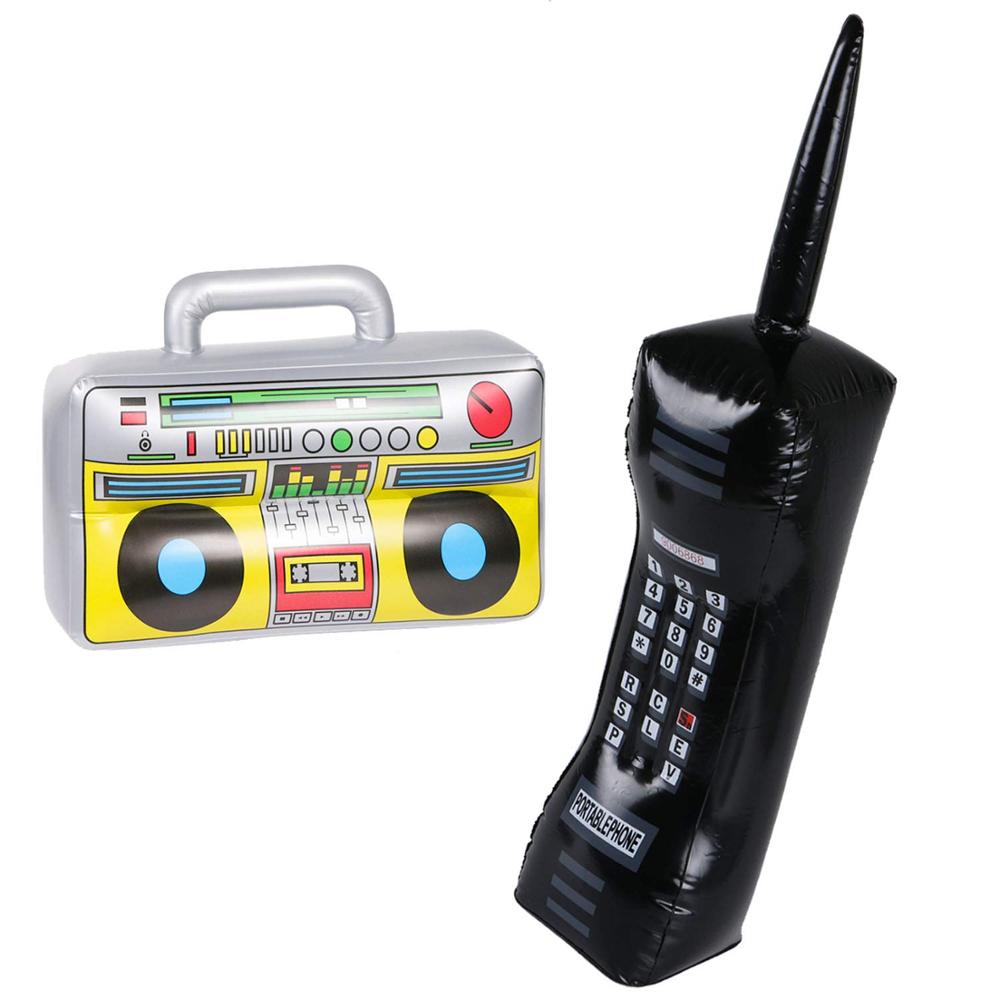2 Pieces Inflatable Radio Boombox Inflatable Mobile Phone Props for 80s 90s Party Decorations PVC Inflatable Toys for Men Women