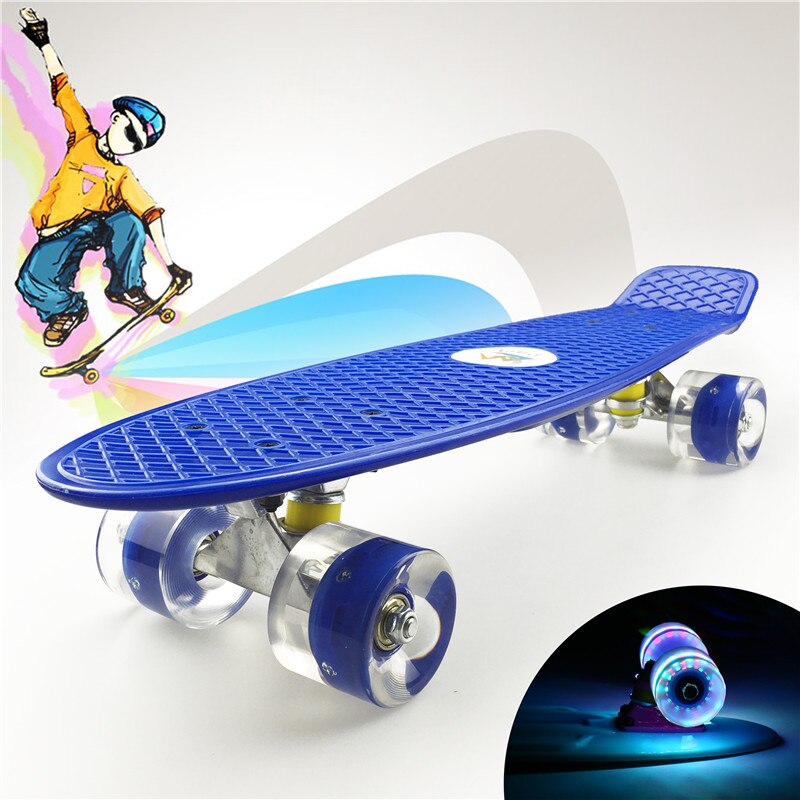 Flashy Penny Board 22 inch Skateboard Cruiser For Kids Mini Skate Board Outdoor Sports Retro Flashing 4 wheels Skates: blue