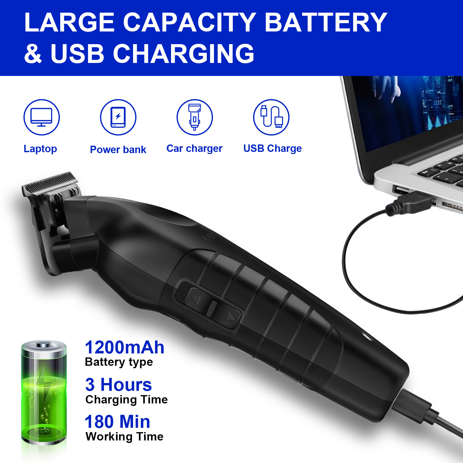 Kemei 2299 Barber Cordless Hair Trimmer 0mm Zero Gapped Carving Clipper Detailer Electric Finish Cutting Machine