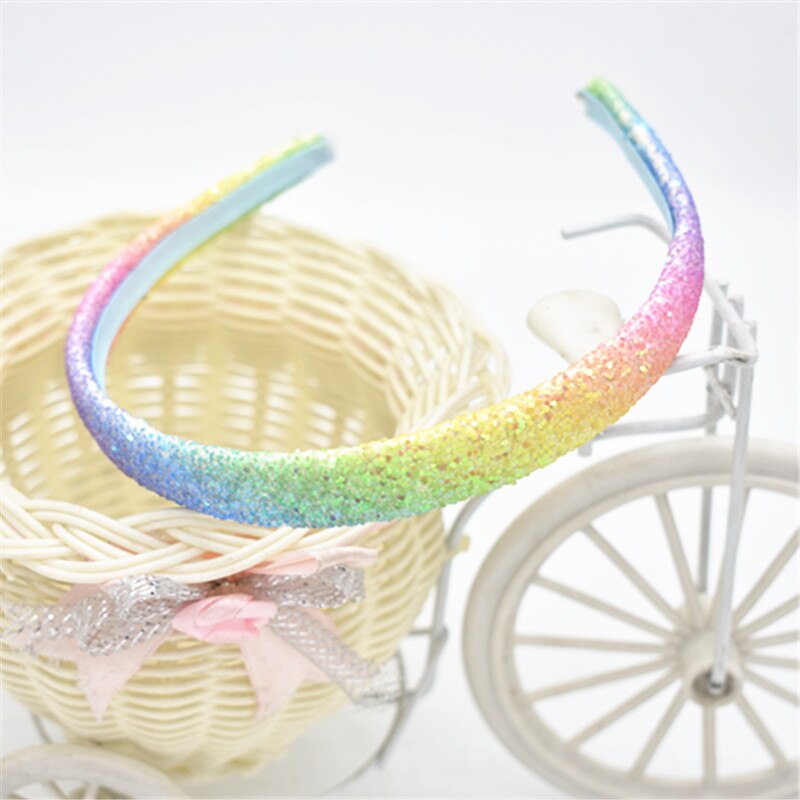 1pcs Pu shiny rainbow gradient hair band women's children's flash Bow Headband lace Headband: 3