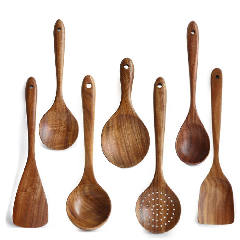 Teak Natürliche Holz Kochgeschirr Küche Utensilien Kochen Werkzeuge setzt Geschirr Geschirr Geschirr Löffel Schaufel Sieb Holz Bausatz: Freier Raum