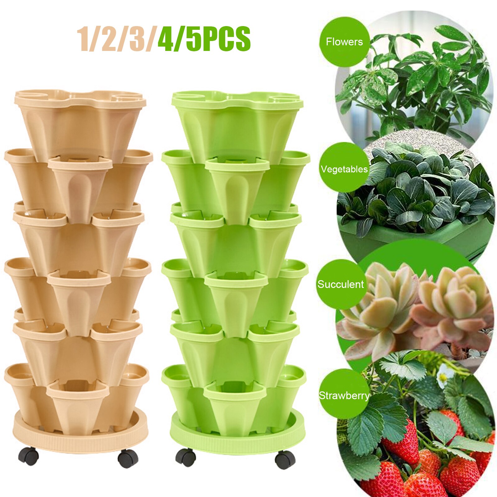1/2/3/4/5pcs Plastic Stackable Vertical Flower Plant Pot Seedling Holder Garden Planter Decor Planting Pots Can Be Stacked Pots