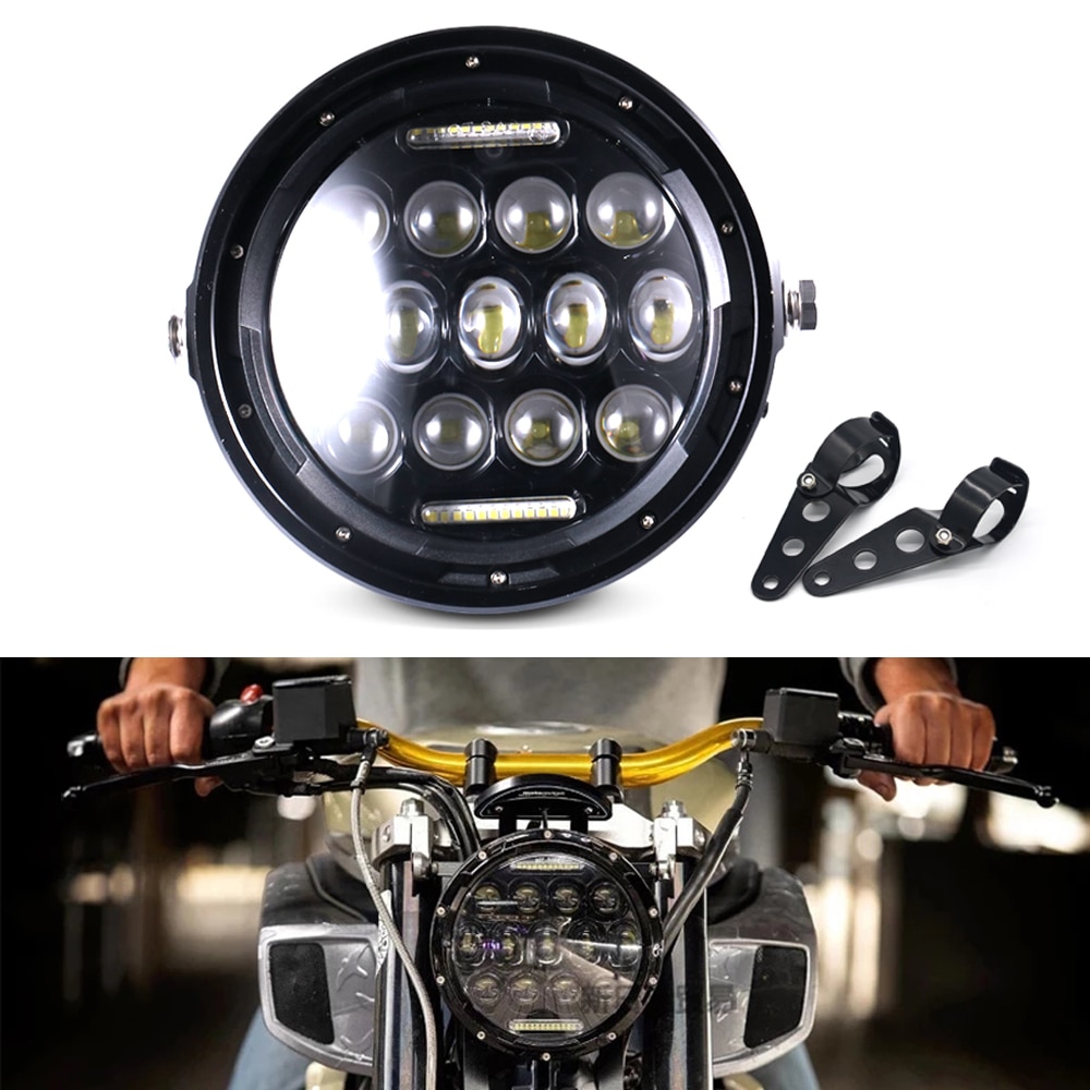 7 Inch Motorcycle Led Headlight Universele Motor 7 &quot;Ronde Kop Lamp Retro Zwarte Koplamp Voor Cafe Racer Bobber Honda GS125 CG125