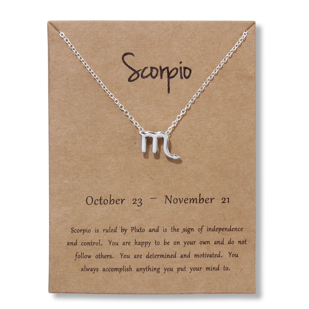 12signos do zodíaco joias de ouro, 12 constelações pingente colar para mulheres presentes de aniversário: Silver Scorpio
