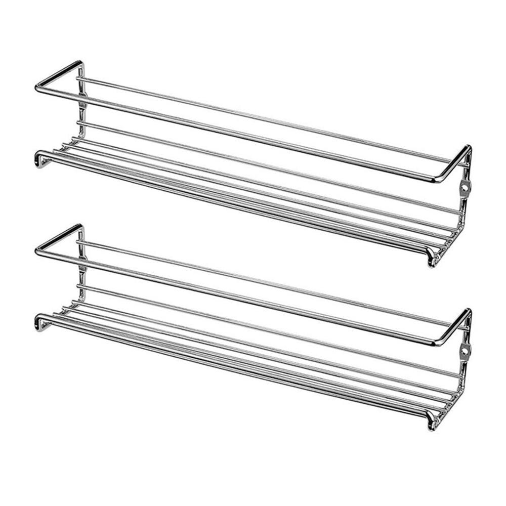 Behogar 2PCS Wall-Mount Shelf Organizer Single Layer Seasoning Hanging Spice Storage Rack for Home Restaurant Kitchen Bathroom: Silver