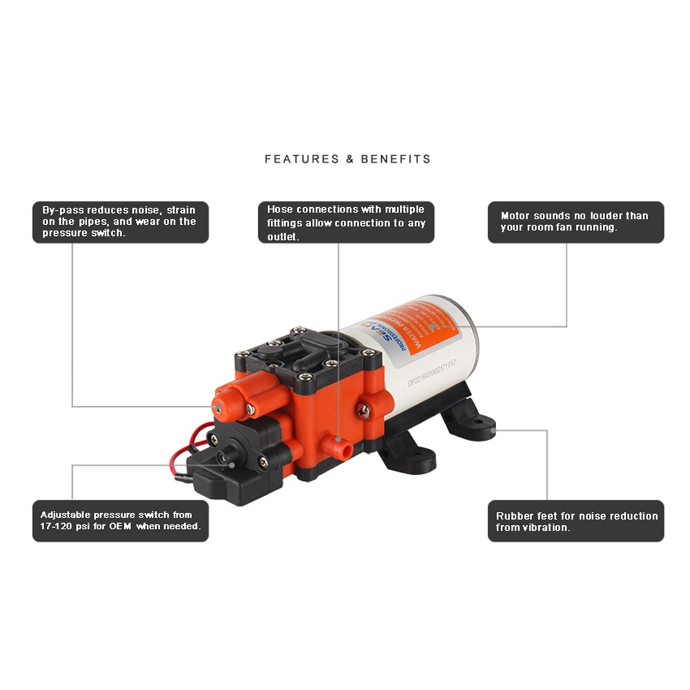 Vesipumppu 12v seaflo 1.3 gpm 100 psi automaattinen kalvopumpun paine