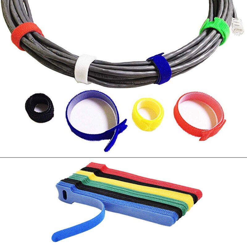 50 Stks/pak Pure Kleur Herbruikbare Nylon/Polyester Nylon Haak Loop Ties Cable Cord Multi Purpose Tidy Organisator