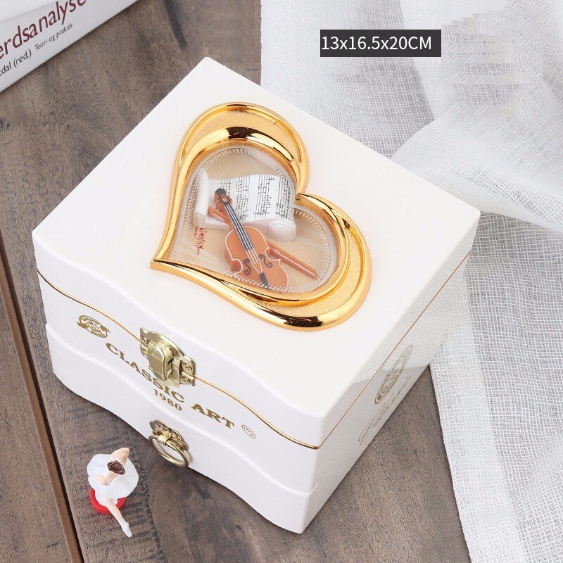 Caja de música con forma de bailarina giratoria clásica para niñas, mecanismo de manivela de mano para , joyería de plástico con mecanismo de relojería