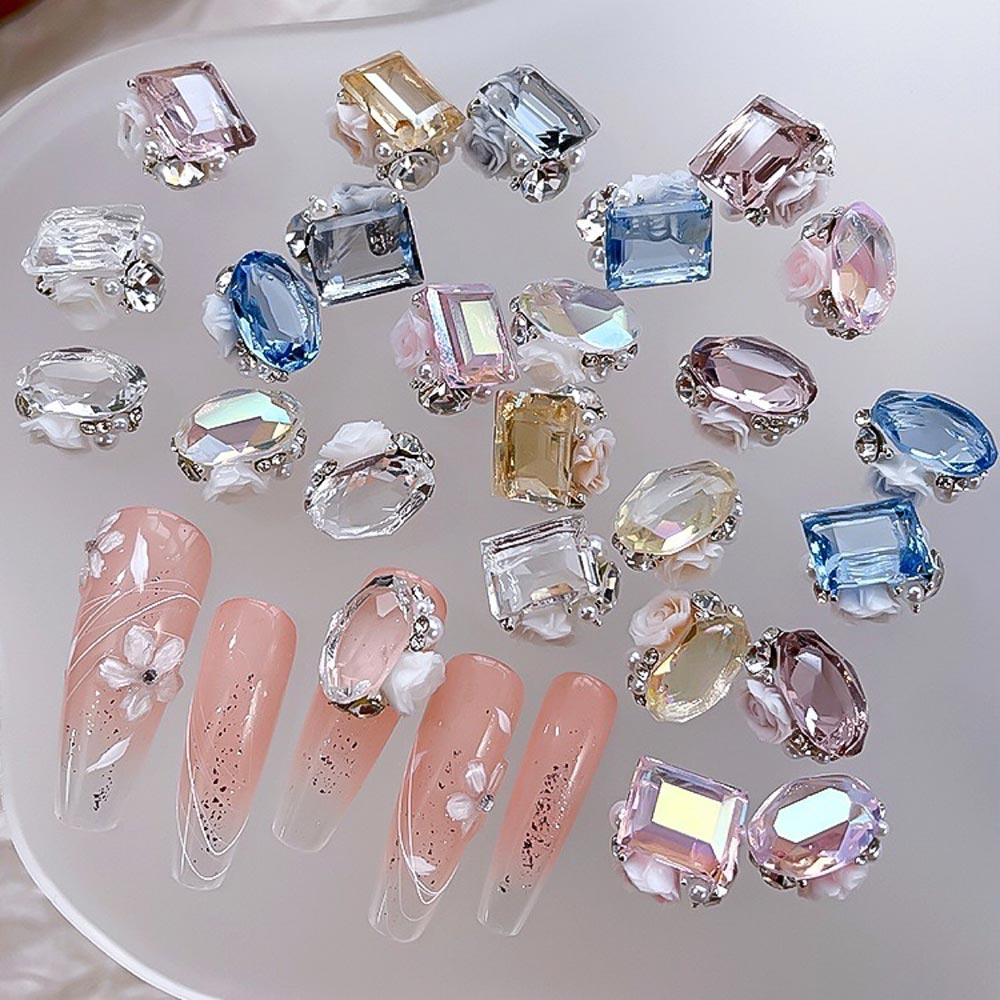 Ijs Transparant Roze Blauwe Nagel Steentjes Stapel Edelstenen 10 Stuks Sprankelende Diamant Kristal Nagel Bedels Ovale Rechthoekige Steentjes